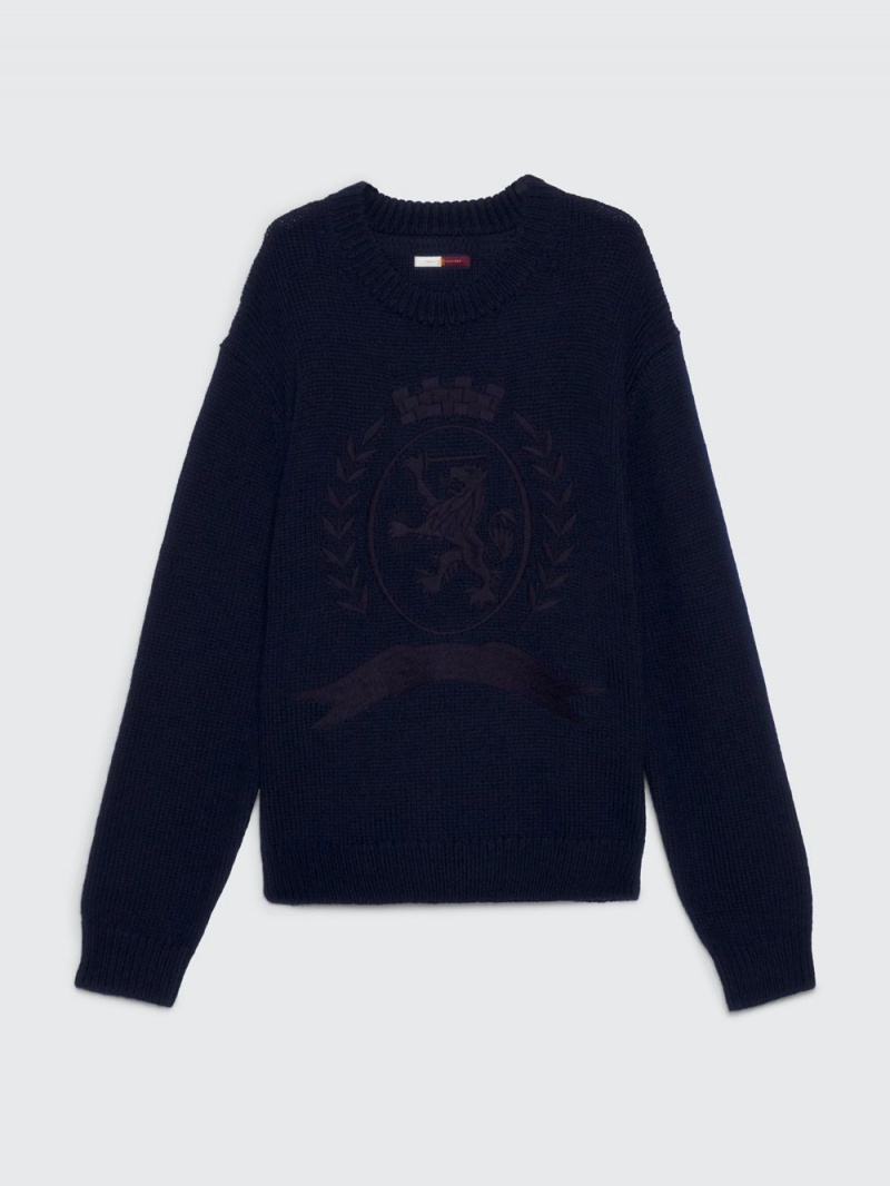 Tommy Hilfiger Crest Embroidery Archive Fit Jumpers Herr Marinblå | 214-QTLWNG