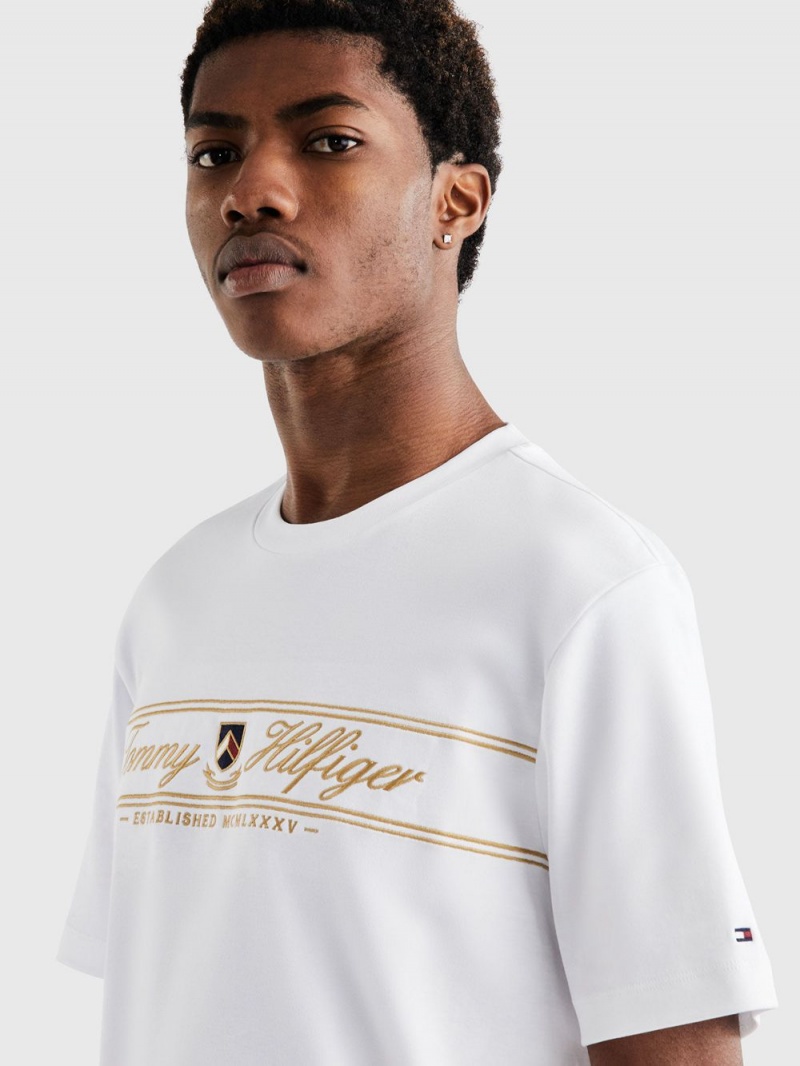 Tommy Hilfiger Crest Logo T-shirt Herr Vita | 283-AQPFVJ