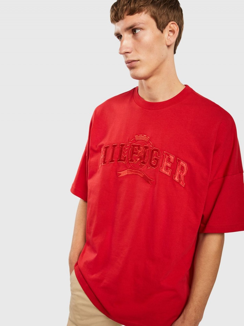 Tommy Hilfiger Crest Organic Bomull College T-shirt Herr Röda | 506-XKTBIQ