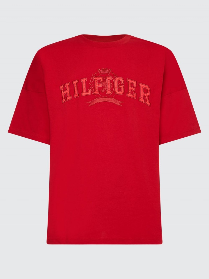 Tommy Hilfiger Crest Organic Bomull College T-shirt Herr Röda | 506-XKTBIQ