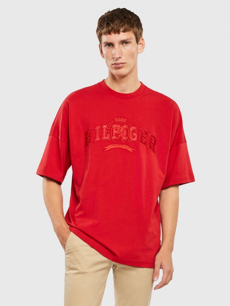 Tommy Hilfiger Crest Organic Bomull College T-shirt Herr Röda | 506-XKTBIQ