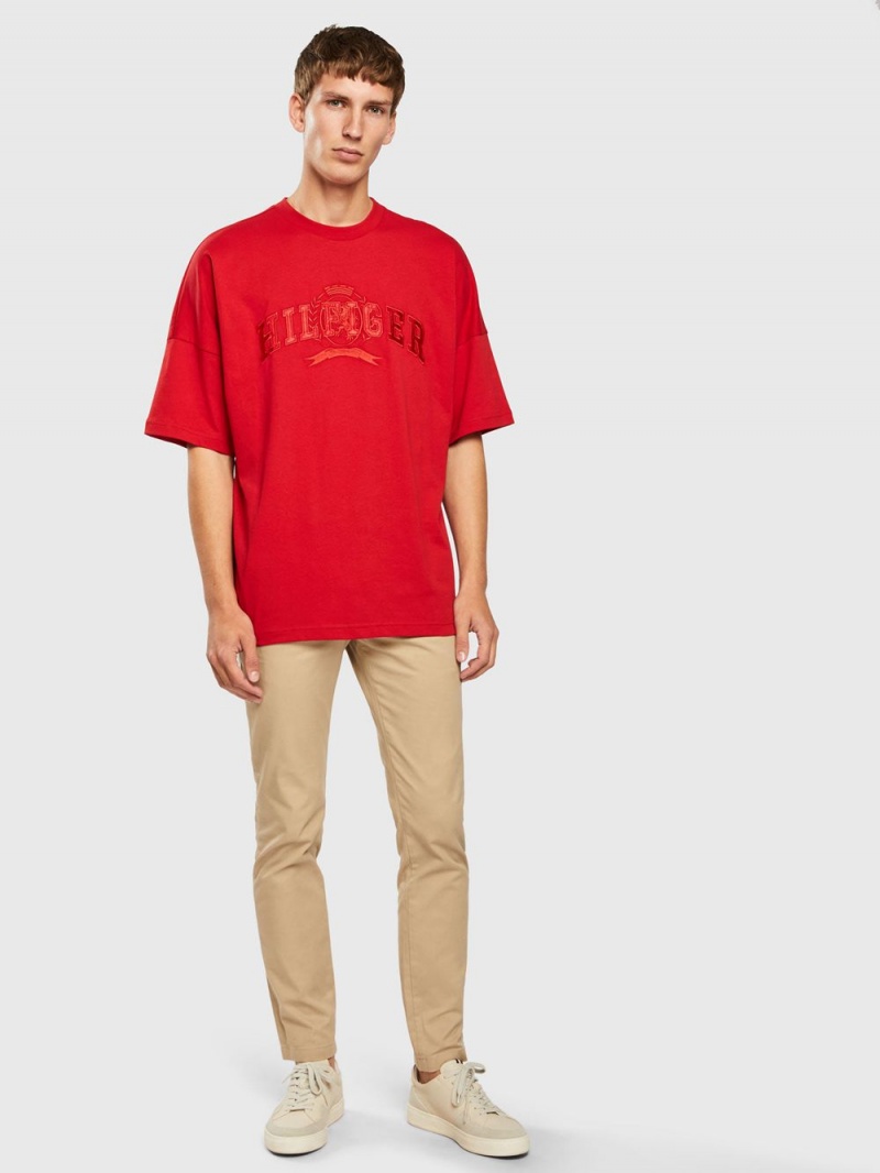 Tommy Hilfiger Crest Organic Bomull College T-shirt Herr Röda | 506-XKTBIQ