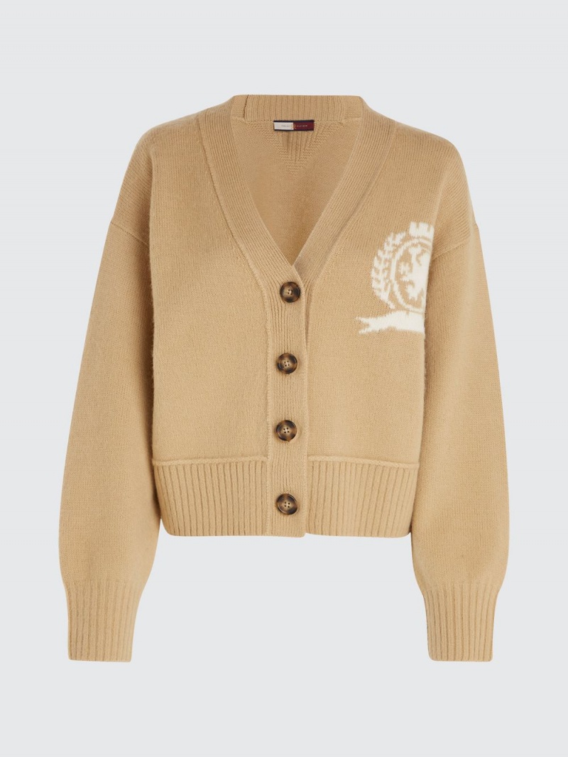 Tommy Hilfiger Crest Relaxed Letterman Ull Kofta Dam Beige | 462-GDTNHX