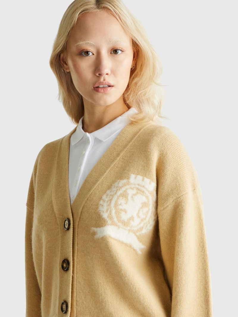 Tommy Hilfiger Crest Relaxed Letterman Ull Kofta Dam Beige | 462-GDTNHX