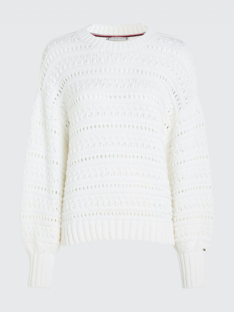 Tommy Hilfiger Crochet Crew Neck Jumpers Dam Vita | 489-ONUVWD