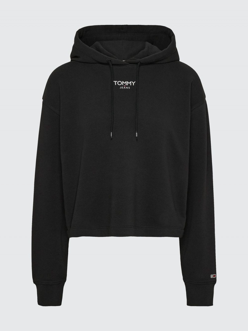 Tommy Hilfiger Crop Essential Logo Hoodie Dam Svarta | 183-TXOFRV