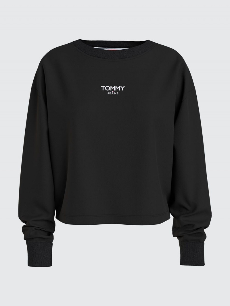 Tommy Hilfiger Crop Essential Logo Tröjor Dam Svarta | 742-ZKOMRL