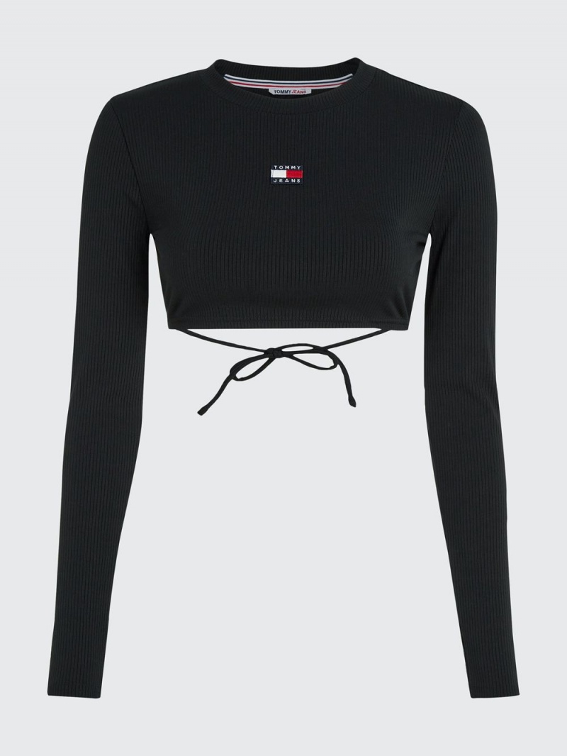 Tommy Hilfiger Cropped Fit Long Sleeve T-shirt Dam Svarta | 528-SENIFL