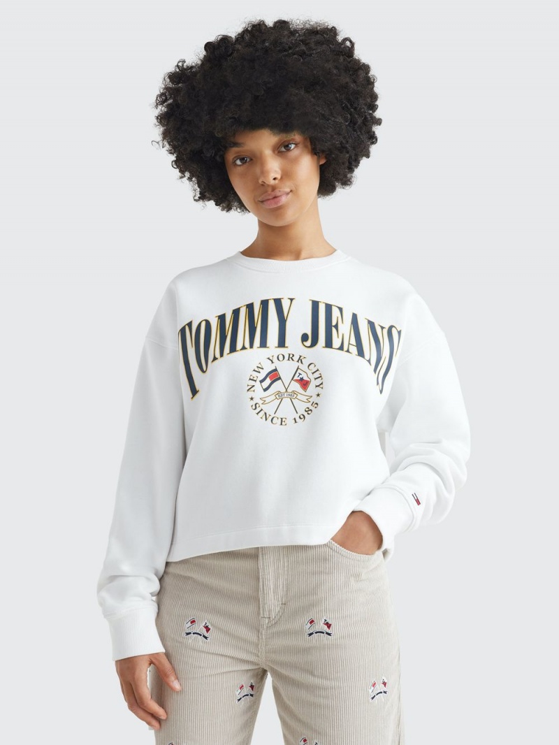 Tommy Hilfiger Cropped Relaxed Fit Logo Tröjor Dam Vita | 091-AIUMSZ