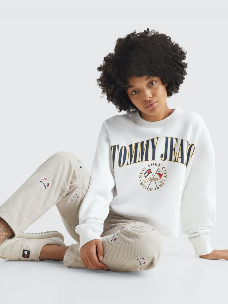 Tommy Hilfiger Cropped Relaxed Fit Logo Tröjor Dam Vita | 091-AIUMSZ