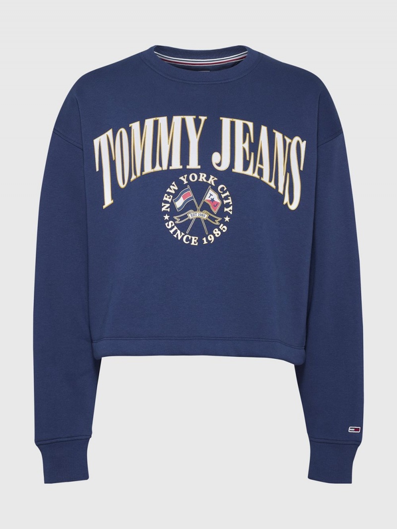 Tommy Hilfiger Cropped Relaxed Fit Logo Tröjor Dam Marinblå | 378-CBXWKT