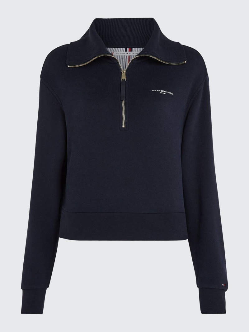 Tommy Hilfiger Curve 1985 Kollektion Logo Half-Zip Jumpers Dam Marinblå | 397-ZEBLKI