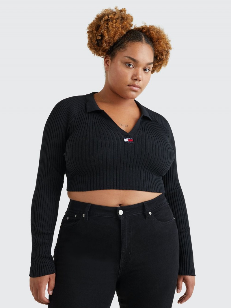 Tommy Hilfiger Curve Badge Rib-Knit Cropped Jumpers Dam Svarta | 039-JAQTUF