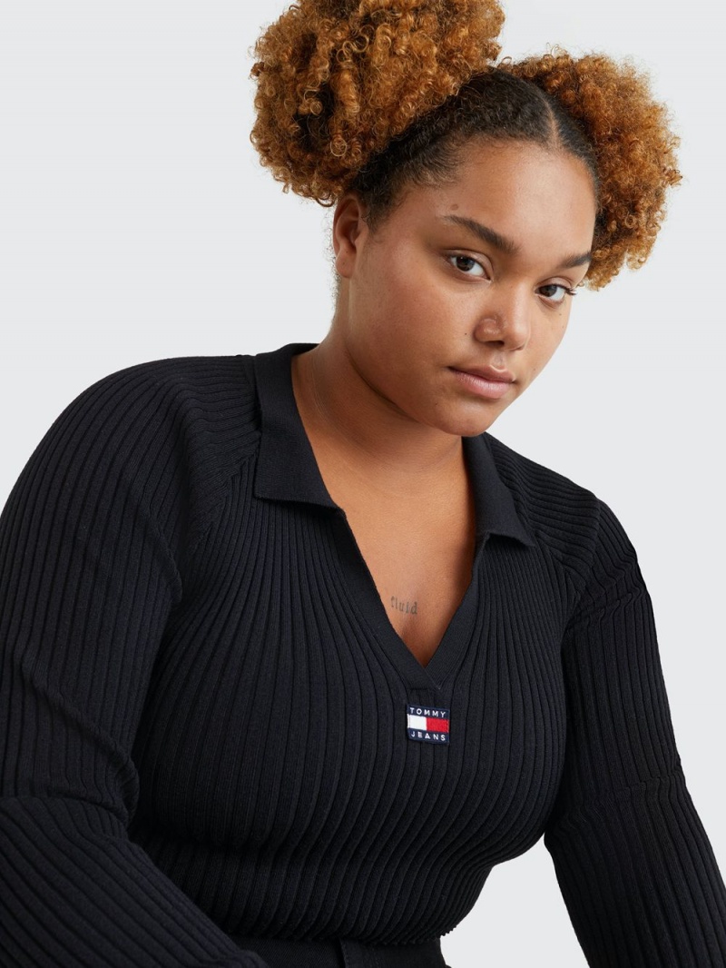 Tommy Hilfiger Curve Badge Rib-Knit Cropped Jumpers Dam Svarta | 039-JAQTUF