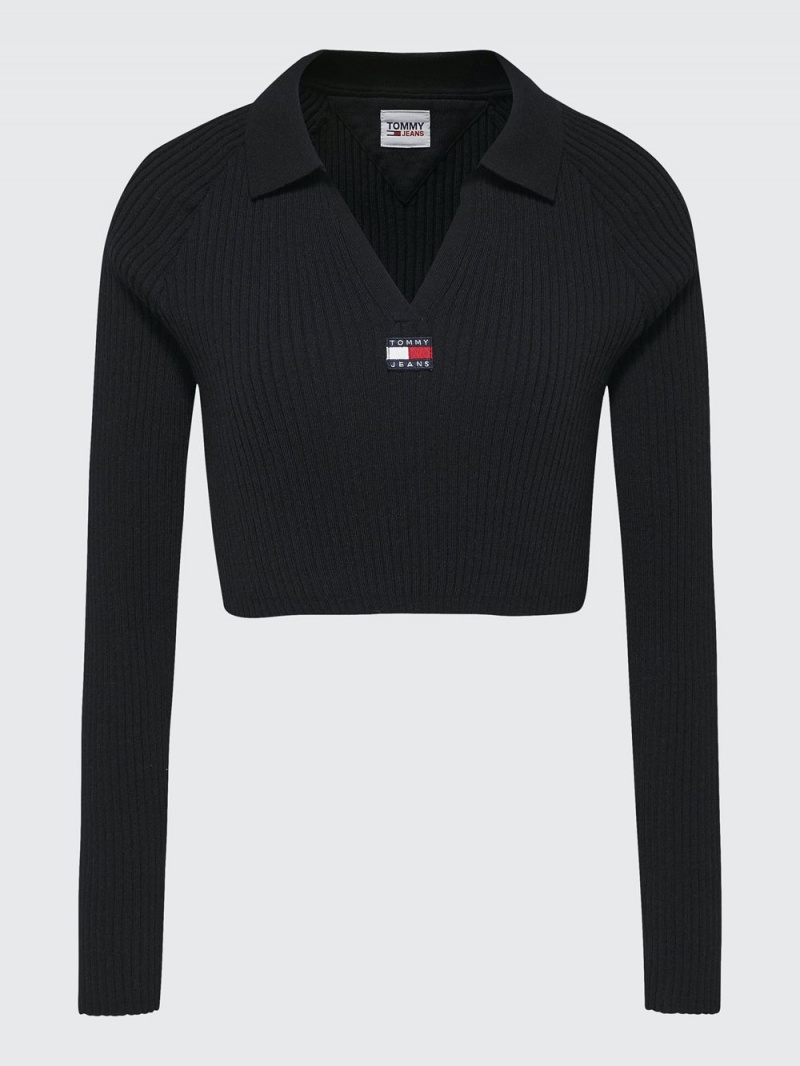 Tommy Hilfiger Curve Badge Rib-Knit Cropped Jumpers Dam Svarta | 039-JAQTUF