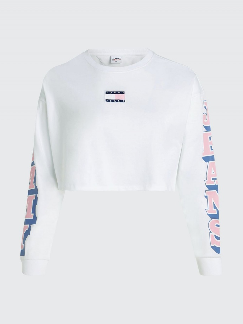 Tommy Hilfiger Curve Cropped Long Sleeve T-shirt Dam Vita | 734-ZJRKQF