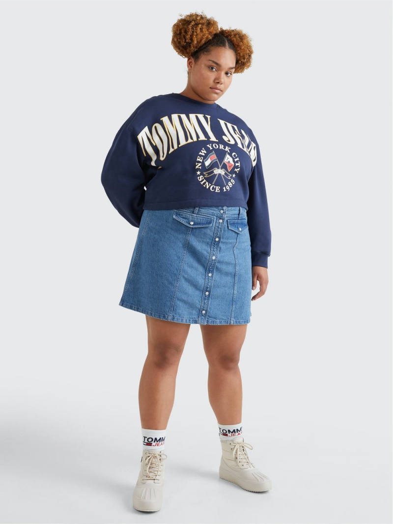 Tommy Hilfiger Curve Denim Mini Kjolar Dam Blå | 835-JLQGPZ