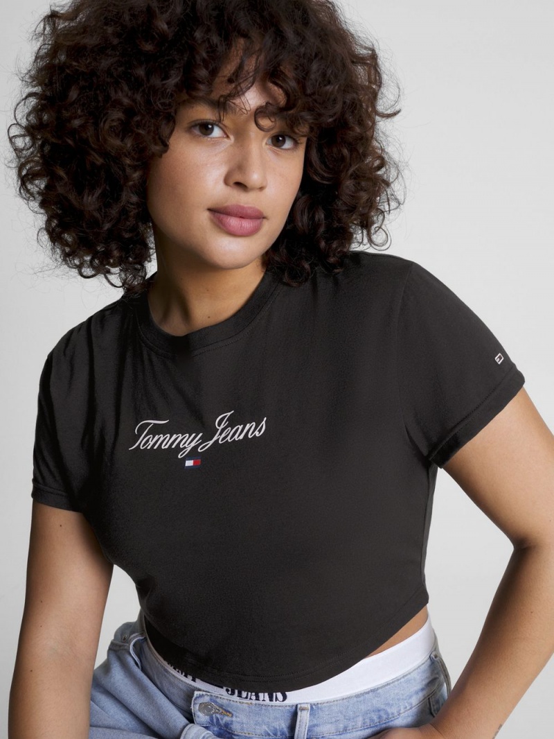 Tommy Hilfiger Curve Essential Logo Cropped T-shirt Dam Svarta | 153-HJGFID