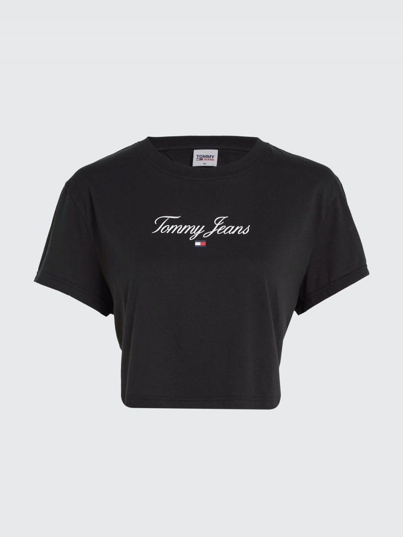 Tommy Hilfiger Curve Essential Logo Cropped T-shirt Dam Svarta | 153-HJGFID