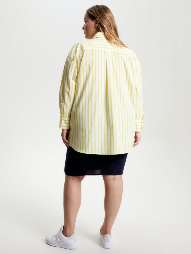 Tommy Hilfiger Curve Icons Stripe Oversized Skjorta Dam Gula | 798-HUROPA