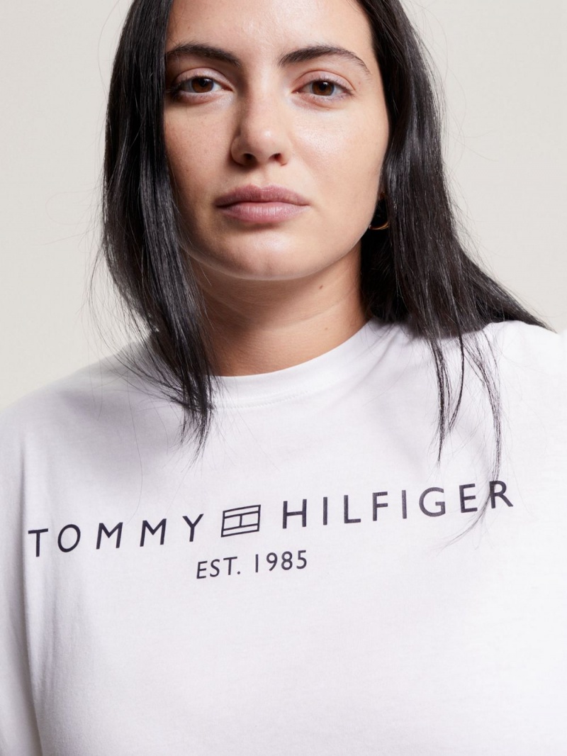 Tommy Hilfiger Curve Logo Crew Neck T-shirt Dam Vita | 915-UPJFKZ