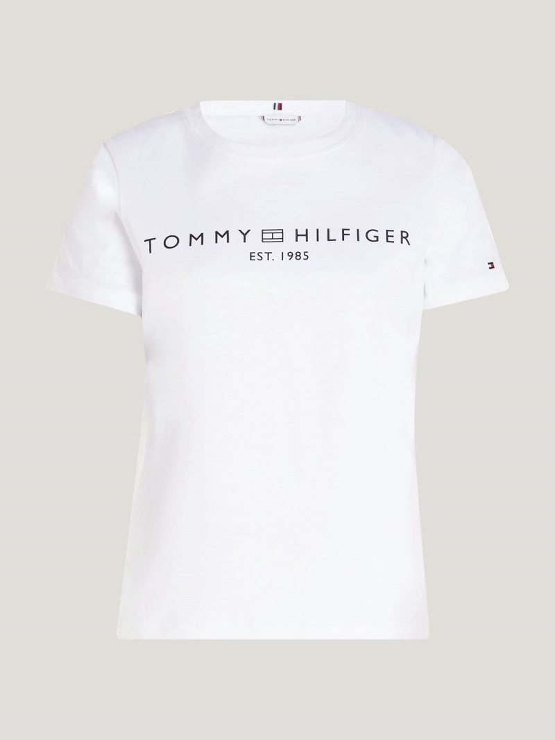 Tommy Hilfiger Curve Logo Crew Neck T-shirt Dam Vita | 915-UPJFKZ