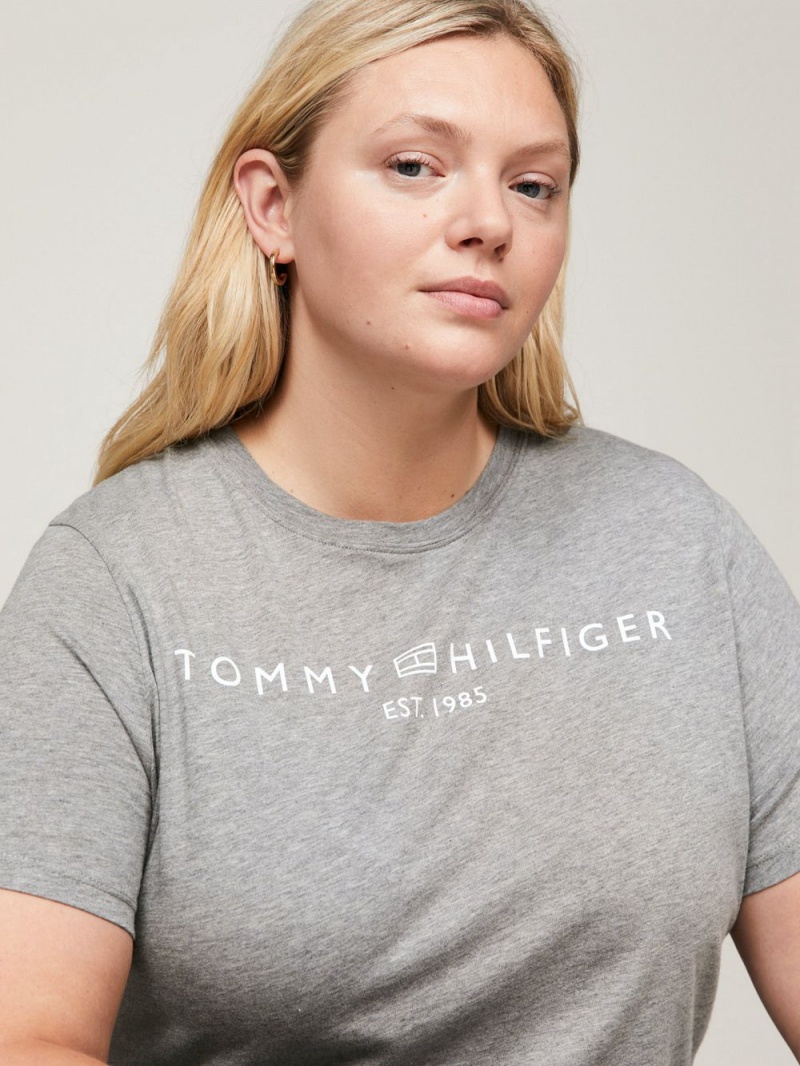 Tommy Hilfiger Curve Logo Crew Neck T-shirt Dam Grå | 249-DYRWUI