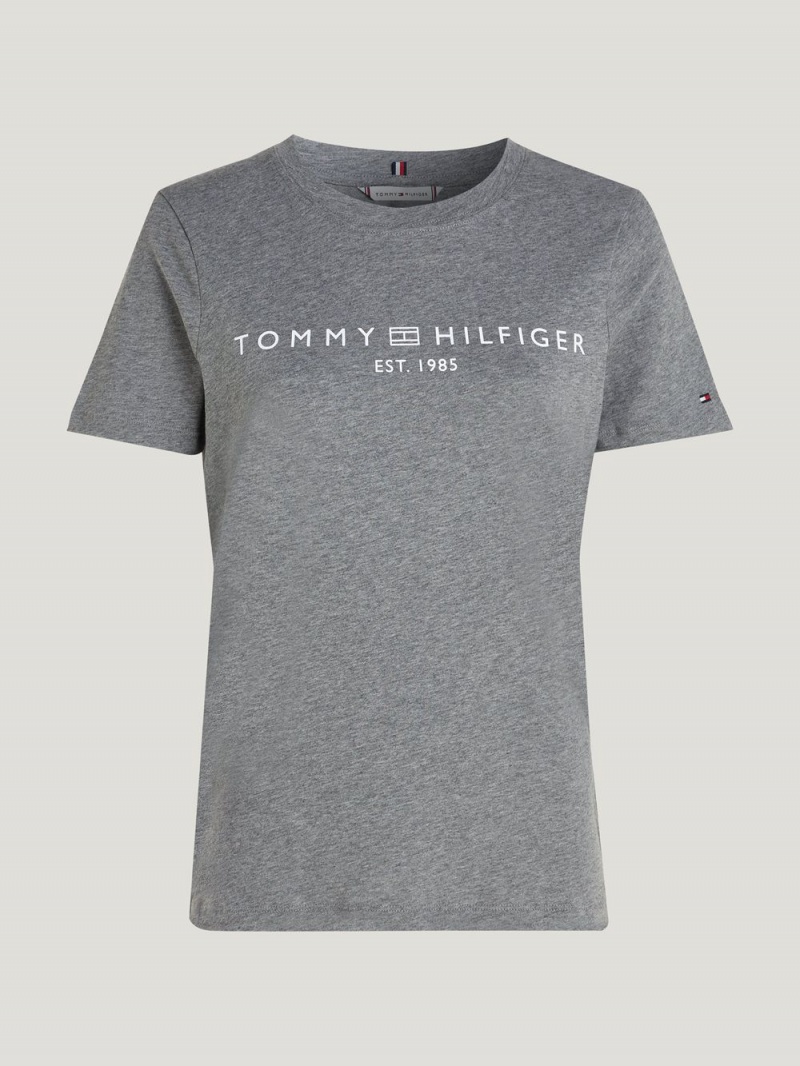 Tommy Hilfiger Curve Logo Crew Neck T-shirt Dam Grå | 249-DYRWUI