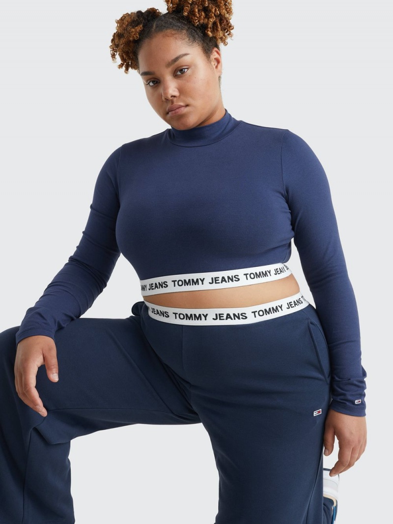 Tommy Hilfiger Curve Long Sleeve High Neck Crop Blast Dam Marinblå | 685-ZKLGEX