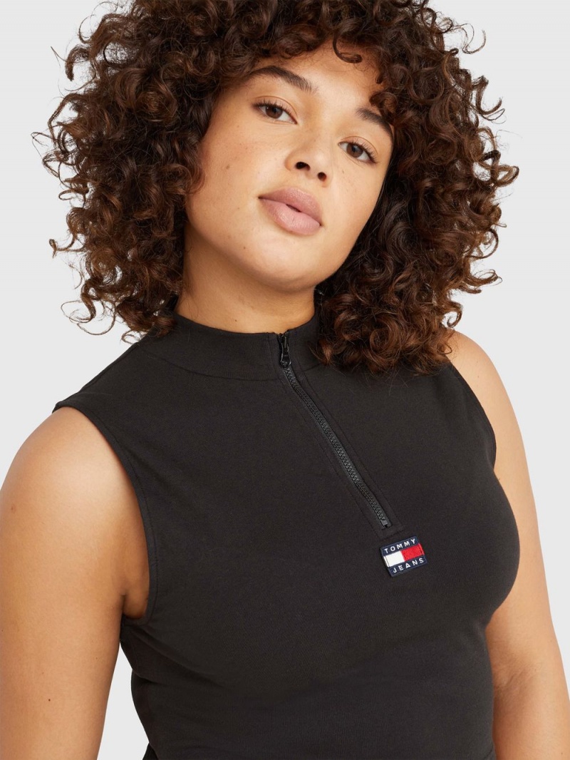 Tommy Hilfiger Curve Mock Neck Cropped Linne Dam Svarta | 351-ZODSTF