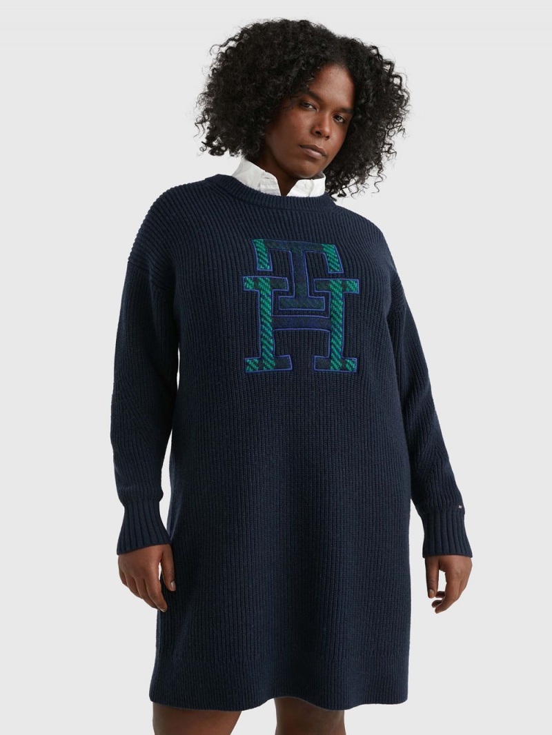 Tommy Hilfiger Curve Monogram Relaxed Fit Jumper Klänning Dam Marinblå | 230-OPXKQH