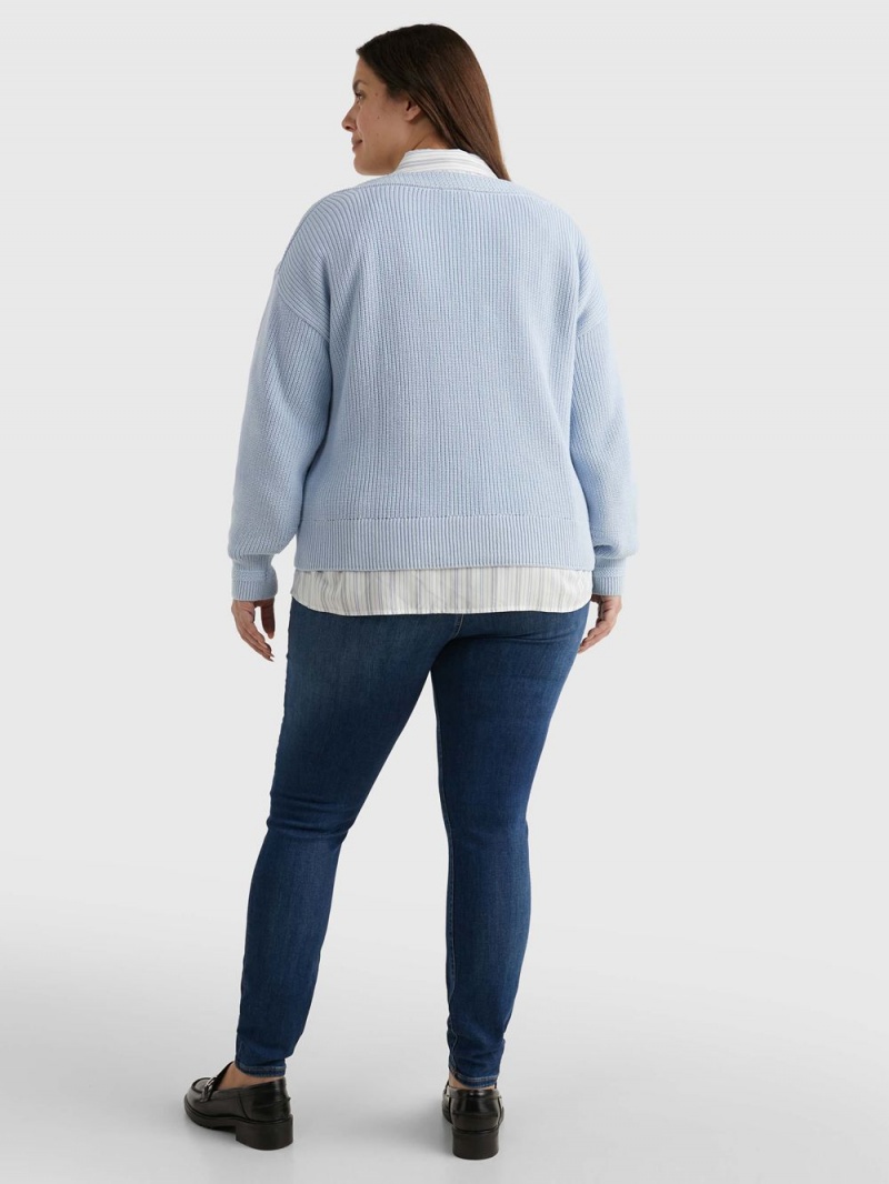 Tommy Hilfiger Curve Relaxed Båt Neck Jumpers Dam Blå | 670-NXAVLP