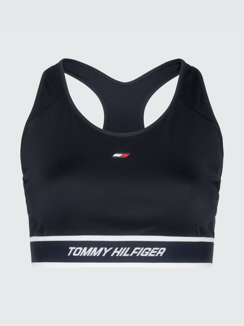 Tommy Hilfiger Curve Sport Logo Medium Support Racerback BH Dam Marinblå | 527-WIFCGT