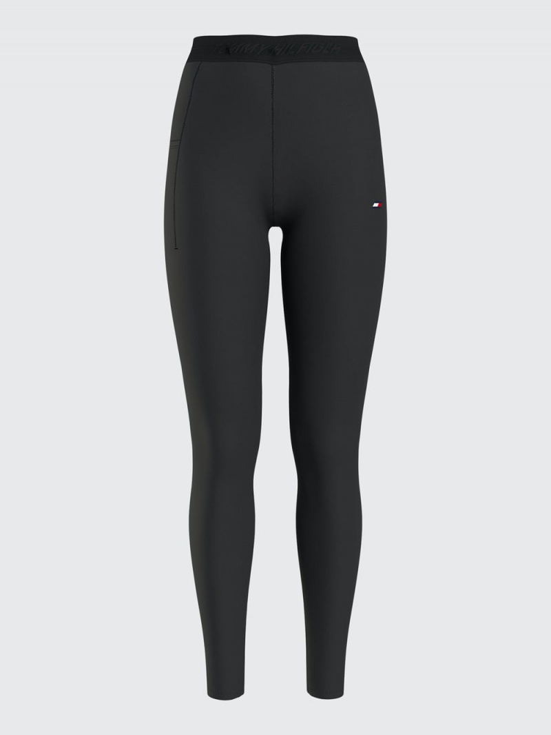 Tommy Hilfiger Curve Sport Logo Waistband Full-Length Leggings Dam Svarta | 368-DSFJVM