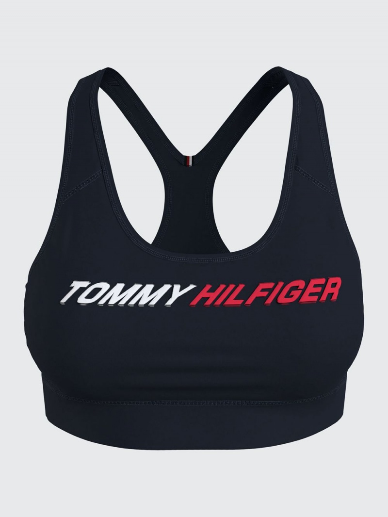 Tommy Hilfiger Curve Sport Medium Support Logo Sports BH Dam Marinblå | 954-BPJRSF