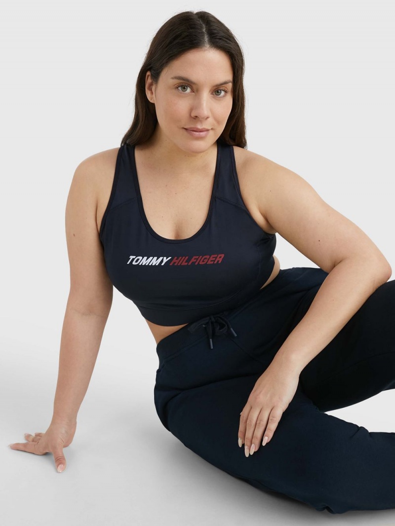 Tommy Hilfiger Curve Sport Medium Support Logo Sports BH Dam Marinblå | 954-BPJRSF