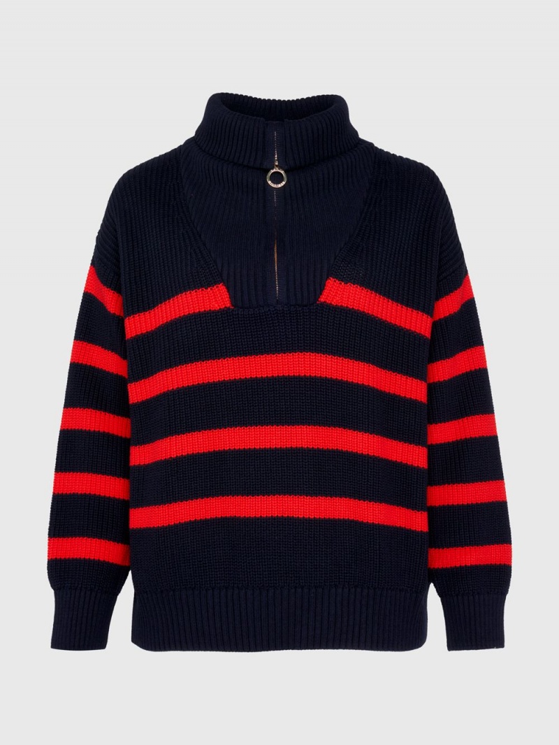 Tommy Hilfiger Curve Stripe Half-Zip Relaxed Jumpers Dam Marinblå Röda | 829-LIZJWE