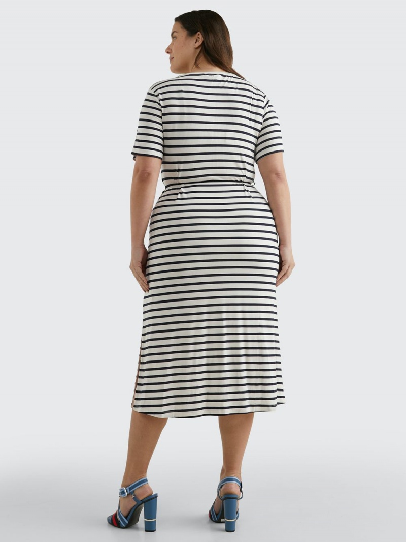 Tommy Hilfiger Curve Stripe Midi T-Shirt Klänning Dam Vita Marinblå | 485-BPLHCG