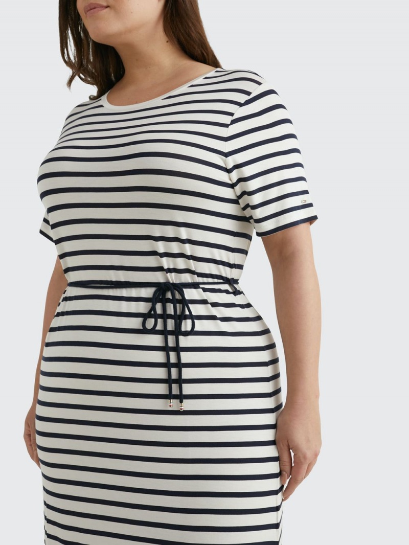 Tommy Hilfiger Curve Stripe Midi T-Shirt Klänning Dam Vita Marinblå | 485-BPLHCG