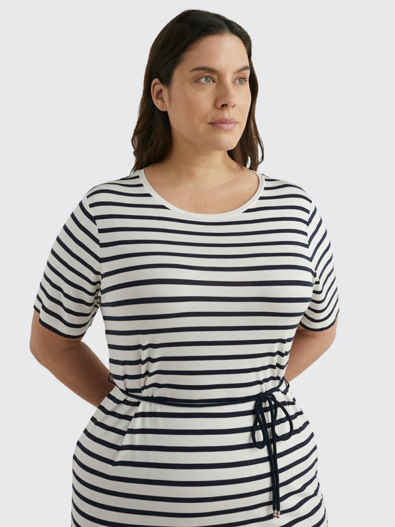 Tommy Hilfiger Curve Stripe Midi T-Shirt Klänning Dam Vita Marinblå | 485-BPLHCG