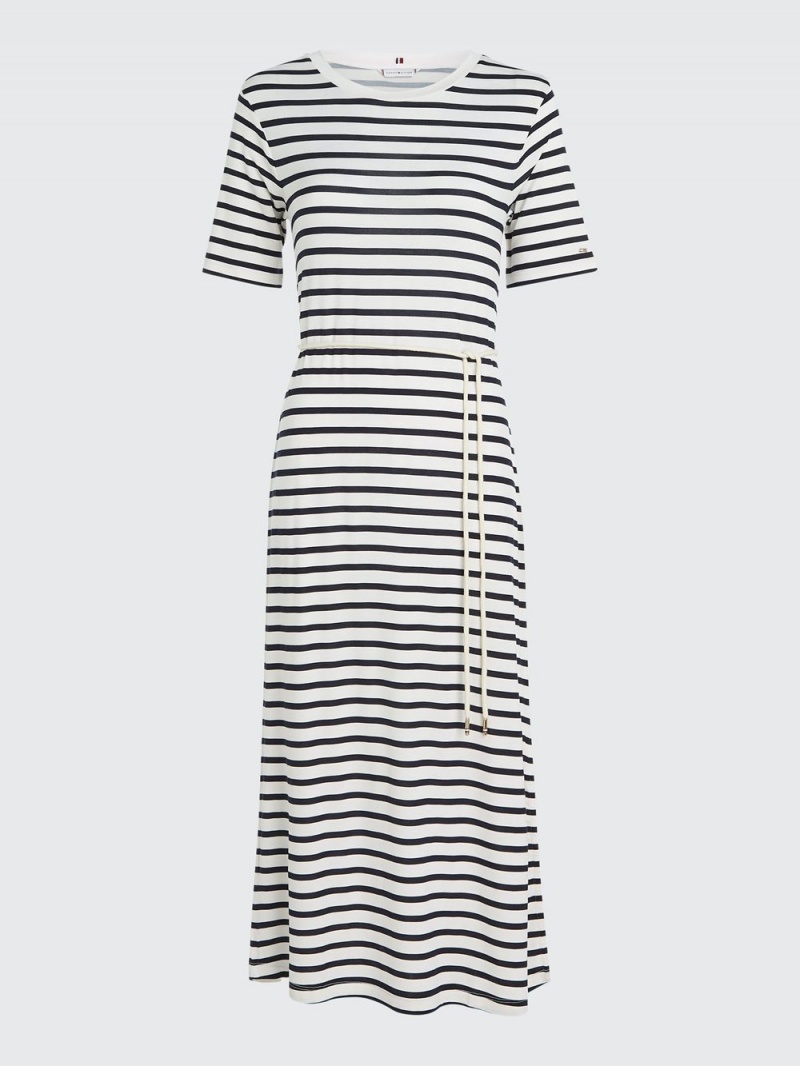 Tommy Hilfiger Curve Stripe Midi T-Shirt Klänning Dam Vita Marinblå | 485-BPLHCG