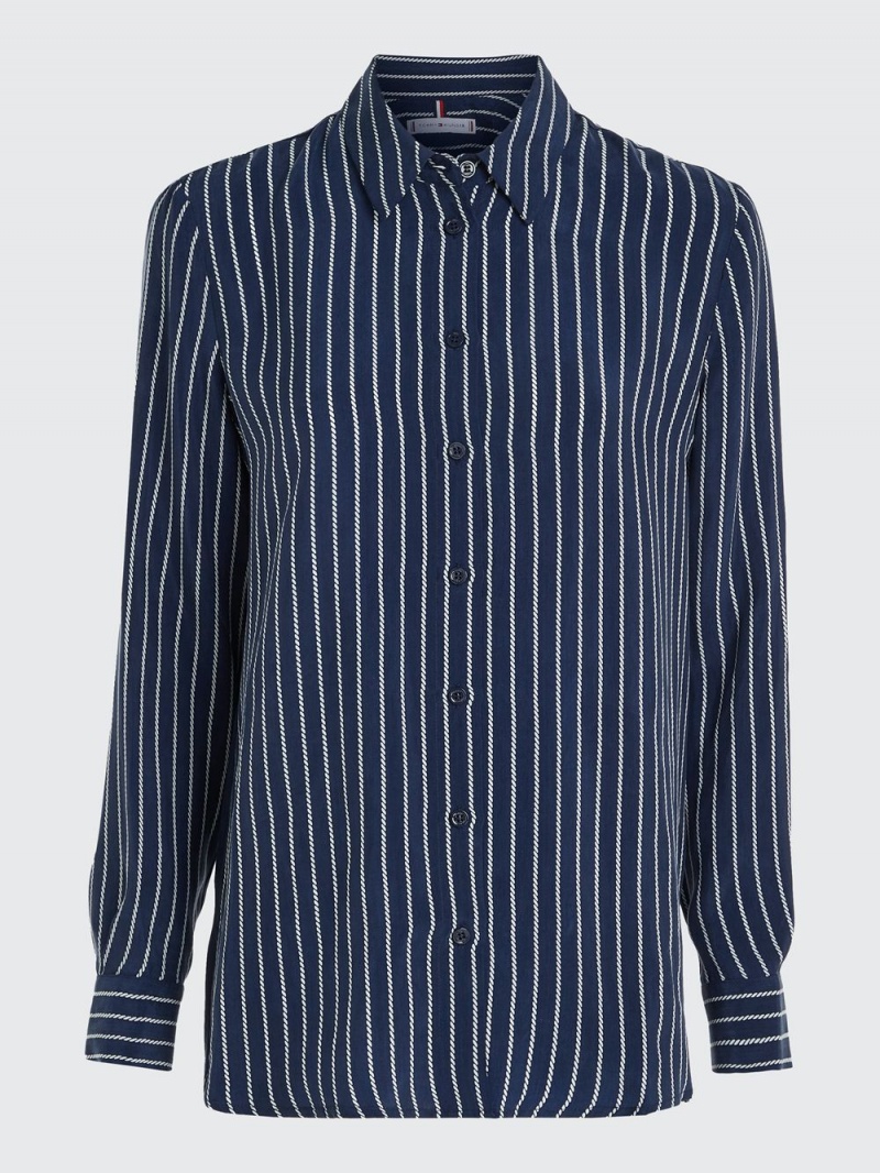 Tommy Hilfiger Curve Stripe Regular Fit Cupro Skjorta Dam Marinblå | 087-EGRWXS