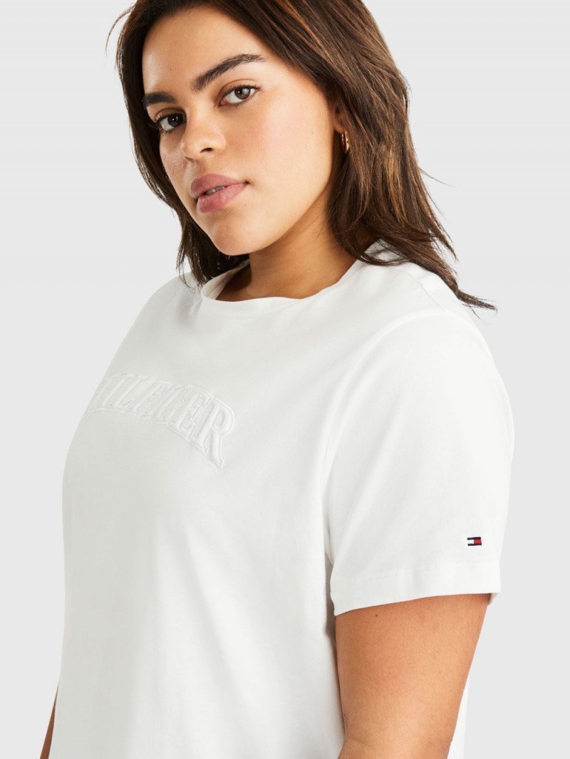 Tommy Hilfiger Curve Tonal Logo Embroidery Regular Fit T-shirt Dam Vita | 279-VQANYS