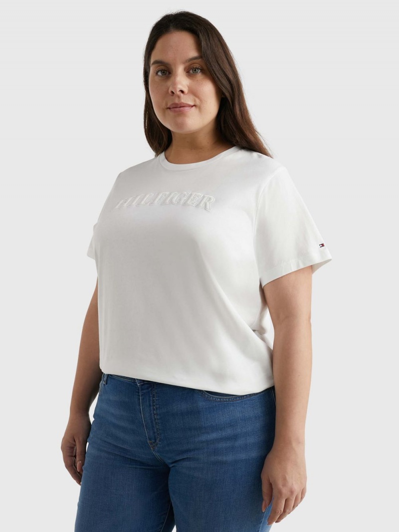 Tommy Hilfiger Curve Tonal Logo Embroidery Regular Fit T-shirt Dam Vita | 279-VQANYS