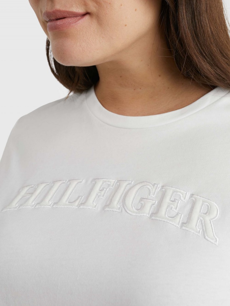 Tommy Hilfiger Curve Tonal Logo Embroidery Regular Fit T-shirt Dam Vita | 279-VQANYS