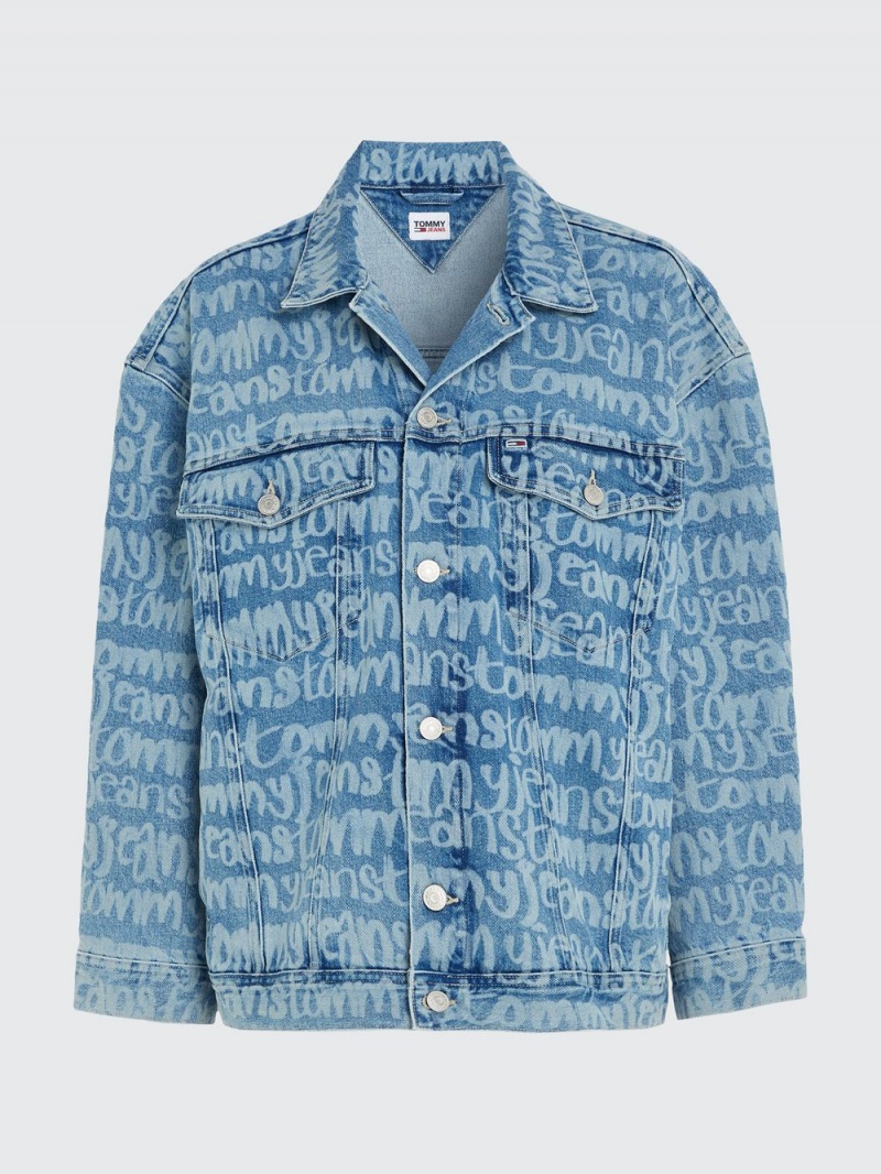 Tommy Hilfiger Daisy Spell-Out Oversized Denim Jackor Dam Blå | 480-MFIZCH