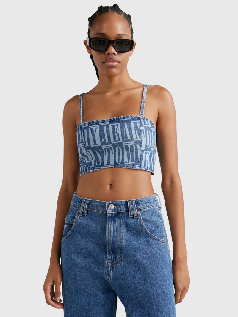 Tommy Hilfiger Denim Spell-Out Print Crop Blast Dam Blå | 123-BTWQUC