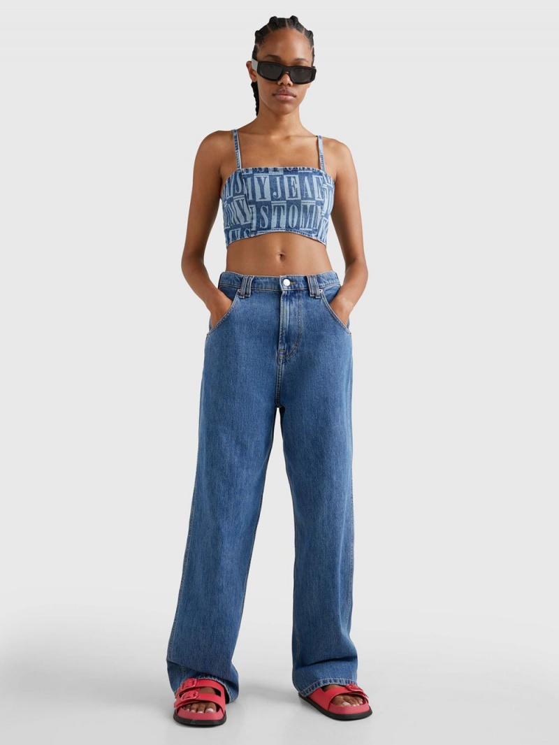 Tommy Hilfiger Denim Spell-Out Print Crop Blast Dam Blå | 123-BTWQUC