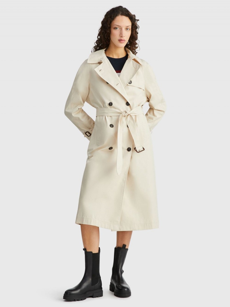 Tommy Hilfiger Double Breasted Long Trench Rockar Dam Beige | 749-DVHOAY