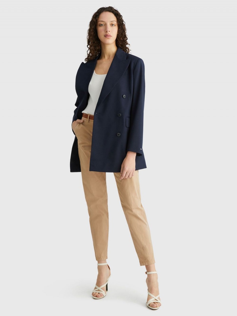 Tommy Hilfiger Double Breasted Relaxed Boxy Fit Blazer Dam Blå | 623-SCKGLW